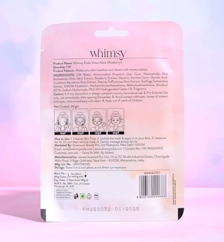 Image of Whimsy Beauty Koala Kids Facial Sheet Mask | Hydrating Face Mask with Glow Boosting Serum | Gentle Skin Care Sheet Mask for Girls | 4 to 16 Years | Organic, Natural, Chemical Free | 20 gram