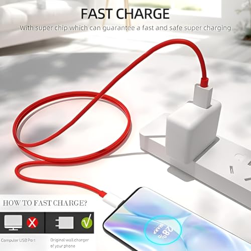 Image of Oneplus 80W Original Supervooc USB Type C Fast Charging Cable for Adapter 12 /12R /11 /11R /10 Pro /10R /10T /9 /9R /9Rt /8 /7 /6 /5 /4 /Nord Ce 4 /Ce3 /Ce 3 Lite /Nord 4 /3 /2 /2T /Ce 2 /Ce2 Lite 5G, Support 65W /30W, Red