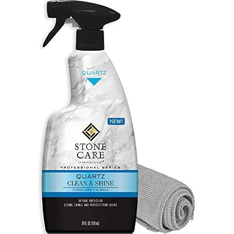 Stone Care International Quartz Cleaner and Polish - 24 Ounce with Microfiber Cloth - Clean and Shine Your Quartz Countertops Islands and Stone Surfaces with UV Protection Cover