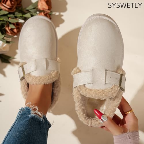 Women's Slipper Platform Mini Boots, Comfortable Memory Foam Slippers with Wool Lining, Plush Slippers for Women3