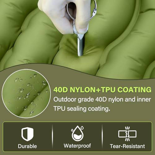 FUN PAC Camping Sleeping Pad, Ultralight Camping Mat with Pillow, Built-in Foot Pump Inflatable Sleeping Pads Compact for Camping Backpacking Hiking Traveling Tent,Single,Green