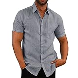 Onsoyours Chemises D'été à Manches Courtes pour Hommes Chemises De Couleur Unie Amples Et Décontractées Travail à Domicile Tout Match Plage en Plein Air Gris M