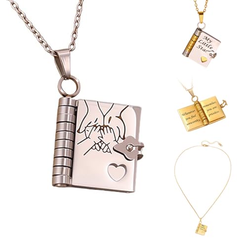 Little Star Daughter Book Necklace，Incredible Book Necklace with Collarbone Chain，Openable with 6 Pages of Engraved Information，Personalized Birthday or Graduation Gifts
