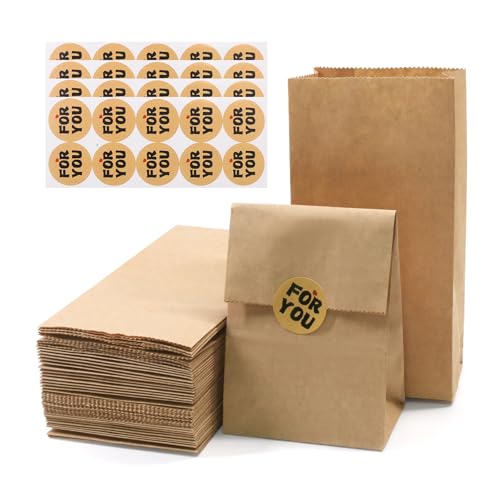 SumDirect Kraft Paper Lunch Bags - 50 Count Brown Paper Pouches with sticker, Bulk Durable Bags for Sandwich Bread Gift Wrapping, Food, Party Favor (5.5x9x18cm)