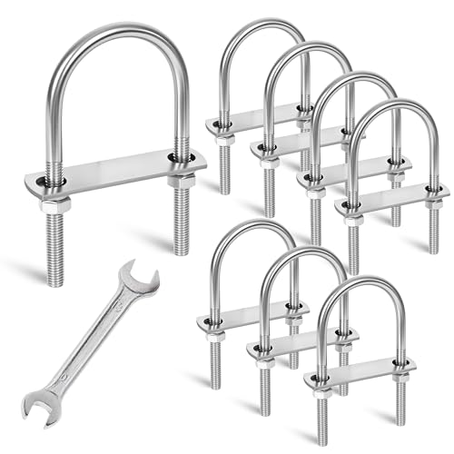 Image of 8 Sets M10 U-Bolts,u-Bolts 3 inch (78mm) Wide,U-Bolts with Nuts | 304 Stainless Steel u-Bolts,Bolt Plate and washers,3 inch u bolt,U Bolt Heavy Duty,u bolts 3 inch wide,Metric thread