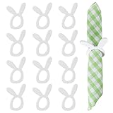 Getfitsoo Easter Napkin Rings Set of 12, Wooden Bunny Napkin Ring, Handmade White Rabbit Napkin Ring