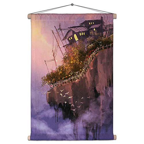 Image of ArtzFolio Fantasy Scenery With Floating Islands Canvas Fabric Painting Tapestry | Scroll Art Hanging 18 x 25.4 inch (46 x 65 cms)