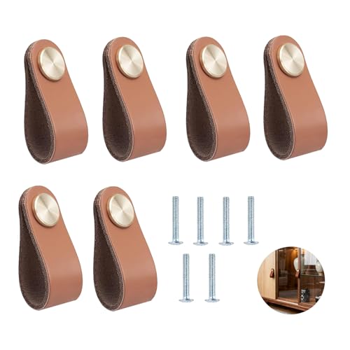 6 Tiradores de Cuero para Muebles, Pomos de Piel para Cajas y Armarios, Manija del Gabinete de Cuero, Tiradores Decorativos de Cuero 140mm x 25mm, Elegantes y Funcionales para el Hogar