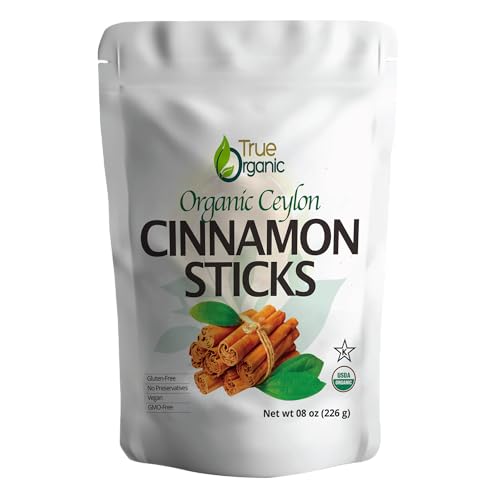 True Organic Ceylon Cinnamon Sticks, 08 ounces, Premium Grade, USDA Organic & Kosher Certified, Non-GMO, Ceylon Cinnamon stick, Pure Ceylon Quality