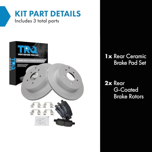 Image of TRQ Rear Brake Pad & Rotor Kit Ceramic Premium G-Coated Compatible with INFINITI Nissan