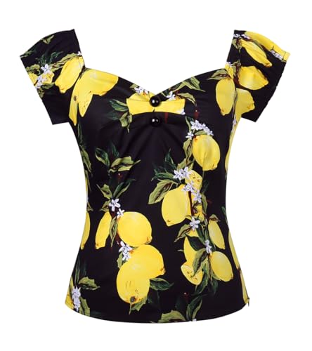 Image of YARN & INK Women's Rockabilly Tops 1950s Pinup Shirt Casual Off Shoulder Vintage Blouse