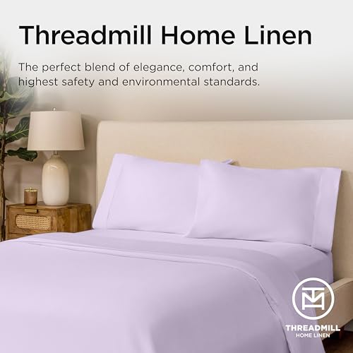 Image of Threadmill Sheets for Twin XL Mattress | 600 Thread Count Twin XL Bed Sheets Set with 15 inch Deep Pocket | Sateen Weave 3-Piece Bedding Set with Cooling Effect | Lilac
