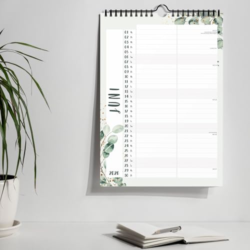 Planer für Zwei (Wandkalender 2026 mit 2 Spalten im A4 Format) - Partnerkalender für Paar - Paarkalender mit zwei Spalten - Kalender zum Aufhängen für zwei Personen (ganzes Jahr) - Eucalyptus
