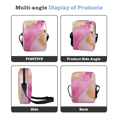 Crossbody Bag Pink Gold Marble Messenger Bag for Women Men Purse Shoulder Bag Satchel Bag with Adjustable Strap 214A47234