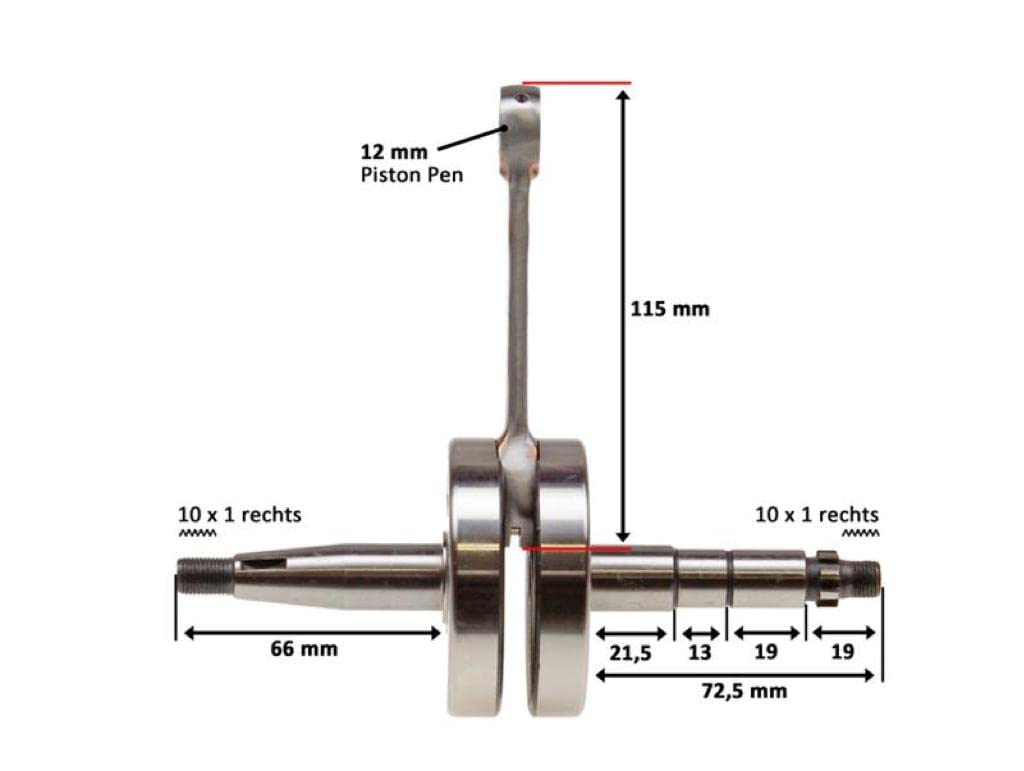 Vollwangen Tuning Kurbelwelle passend für Puch Monza, Condor DS, MV50 3V 4V 3 & 4 Gang Motoren | Kolbenbolzendurchmesser 12mm | Hochwertige Kurbelwelle für mehr Leistung