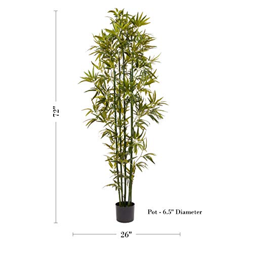 Home Pure Garden 6 Ft. Artificial Bamboo – Tall Faux Potted Indoor Floor Plant for Restaurant or Office Decor – Large and Lifelike (Green Trunk)