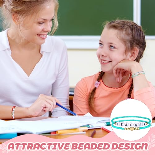 24 Pcs Back to School Teacher Beaded Bracelet Thank You Gifts for Teachers Appreciation Gifts for Women Heishi Stretchy Bracelet Present from Student 5