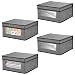 Produktbild mDesign 4er-Set stapelbare Ordnungsbox  große Aufbewahrungsbox mit Sichtfenster für Büro, Wohnzimmer, Schlafzimmer  Organizer aus Kunstfaser mit Deckel  grau und schwarz