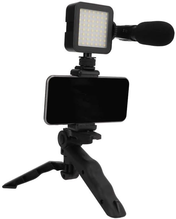 Smartphone Vlogging Video Shooting Kit with Portable Tripod Phone Clip LED Fill Light Microphone for Mobile Live Streaming