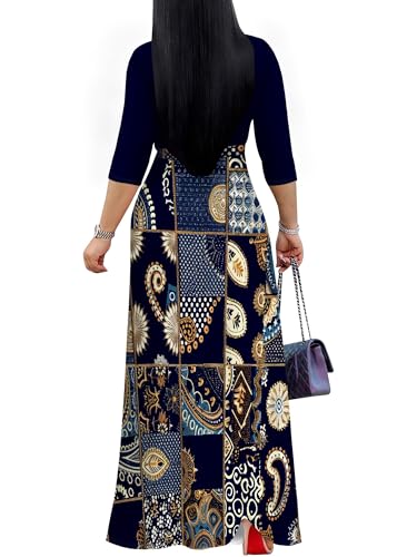 Image of Plus Size Maxi Dress for Women V Neck 3 /4 Sleeve Wrap Dress