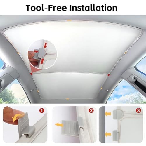 Image of Tesla Model Y (2020-2025) Double-Layer Glass Sunshade Roof Red-Film Crystal Coatings,Easy Install with Clips, Foldable & Storage Bag UV Blocking Tesla Accessories Gray