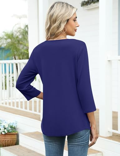 Image of LOMON Womens 3 /4 Length Sleeve T Shirts Asymmetrical Neck Tops Business Blouses for Women Fashion 2026