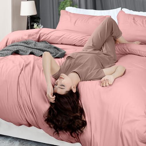 Utopia Bedding Duvet Cover Queen Size - 3 Piece with Zipper Closure - 1 Comforter Cover 90X90 Inches & 2 Pillow Shams 20X26 Inches (Pink) Comforter Not Included