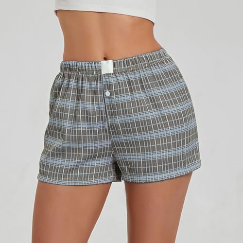 Image of Womens Boxer Shorts Gingham Y2k Pajama Cute Plaid Striped Print Lounge Sleep Shorts