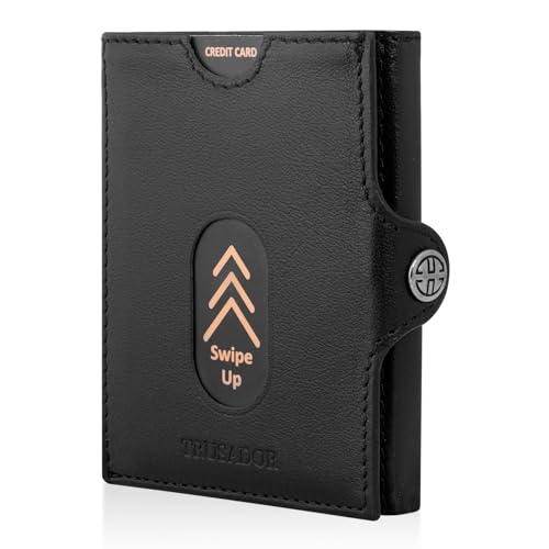 TRUSADOR Slim Wallet Valencia I 8 Karten Mini Geldbörse Herren klein mit RFID Schutz I Damen & Herren Portemonnaie I Credit Card Holder Geldbeutel – Münzfach, Black
