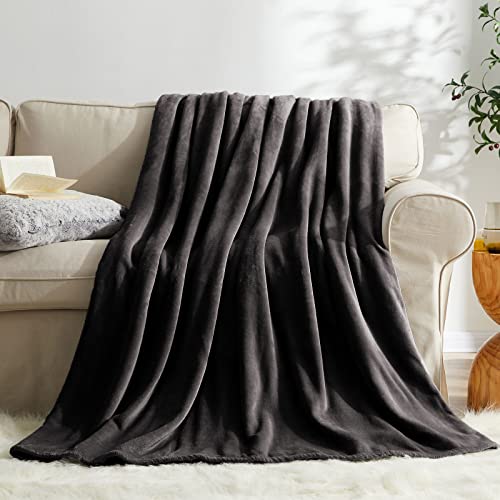 KMUSET Super Soft Throw Blanket Premium Silky Flannel Fleece Twin Size Black Microfiber Lightweight Blanket All Season Use,60X80 inches