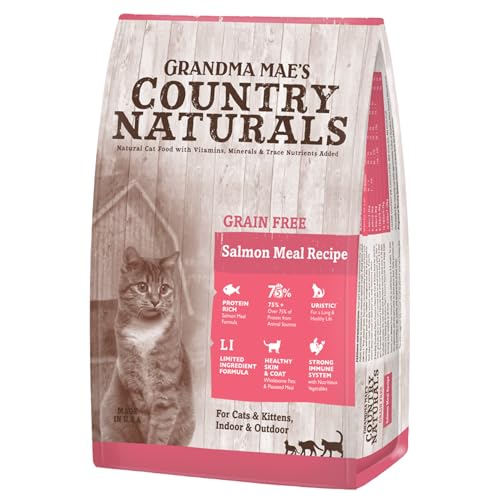 Grandma Mae’s Country Naturals Dry Cat Food, Grain Free Formula, Salmon, Slow Cooked & Nutrient Dense, Made in USA, 12 LB Bag
