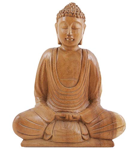 Artisanal Statuette Bouddha de la méditation en Bois Massif sculpté Main 20cm