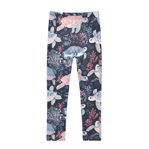 Cute Turtles Girls' Leggings Toddler Doodles Sea Beach Kids Yoga Pants Dance Active Tights 4T