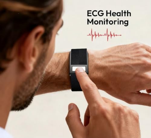 Image of Loop Pro Smart Fitness Band for Men and Woman Health Fitness Tracker ECG PPG Body Temperature, HRV Analysis, 100+ Sports Modes, IP68, Sleep&Stress Monitor, Subscription Free Screenless (Black)