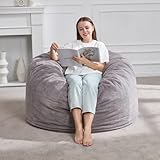 Hobestluk 3ft Bean Bag Chairs for Adults Large Beanbag Chair with Plush Faux Fur Cover Big Bean Bag Chair for Living Room Bedroom Dorm Office - Grey (36” x 36” x 22”)