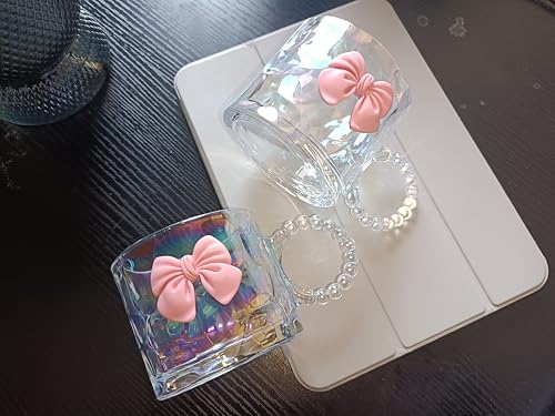 Set de 2 tazas de vidrio con moño y asa perlada 300 ml miniatura 6