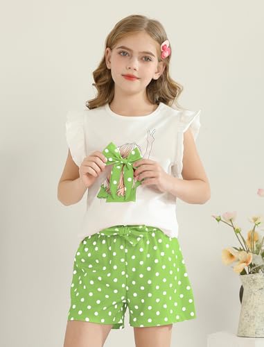 Image of Girls Summer Outfits Cute Sleeveless Top High Waisted Short Sets with Pockets Teen Girl Clothes Size 6-14 T