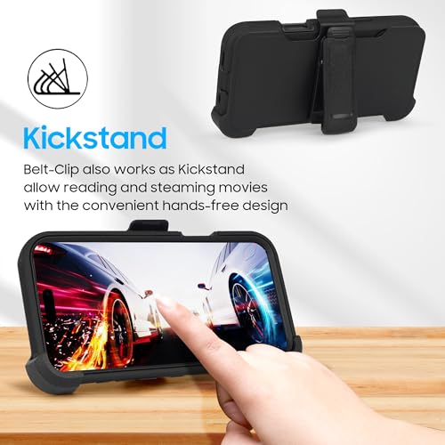 Coque iPhone 17 Pro antichoc résolvant les risques de casse d'écran avec clip ceinture noir