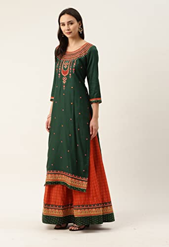 Image of LYMI LABEL Women Viscose Rayon Foil Printed & Embroidered kurta with Flared Skirt & dupatta