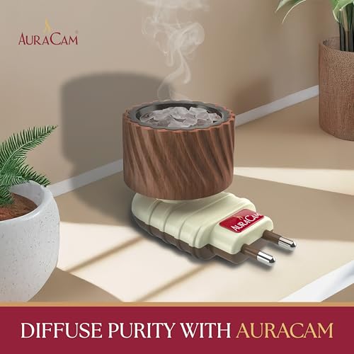Auracam Camphor Burner | Essential Oil Diffuser/Bakhoor Kapoor Diffuser | Electric Diffuser for Fragrance/Kapur Dani for Pooja, Meditation, Havan/Kappor Stand for Home, Office (Pack of 1)