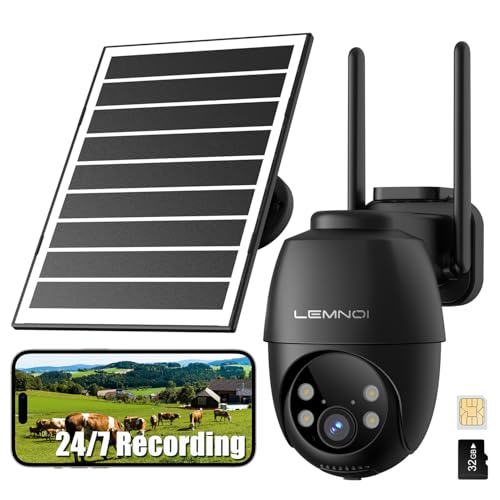 LEMNOI 24/7 Grabación 4G LTE Cámara Vigilancia Solar Sin WiFi, SIM Integrada, 4G Cámara Exterior, con PTZ 360° y Seguimiento de Movimiento, 2K Visión Nocturna, Audio Bidireccional, IP66 Impermeable