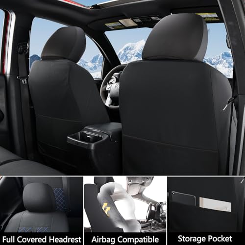 Image of Truckiipa Custom for 4th Gen Tacoma Seat Covers Full Set, Waterproof Leather Seat Cushion Covers Fit for 4th Gen 2024 2025 2026 Toyota Tacoma Double Crew Cab, Full Set, Black&Blue