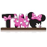 Laffact TWO Letter Sign Wooden Table Centerpieces Pink Cartoon Mouse 2nd Birthday Party Supplies Tab