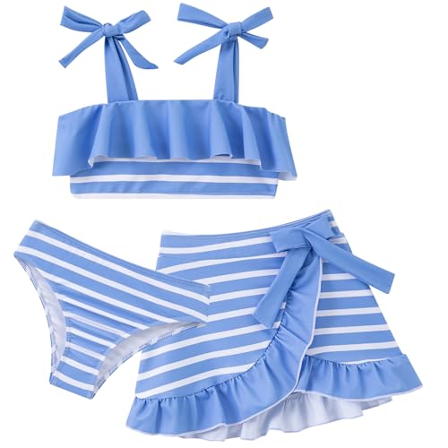 Image of ALISISTER Girls Swimsuit 3 Piece Bathing Suits Flounce Bikini Tankini Set Beach Swimwear with Cover Ups Skirt for 3-8 Years