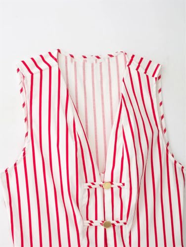 Chaleco a rayas mujer cuello V sin mangas con lazo ajustable 3