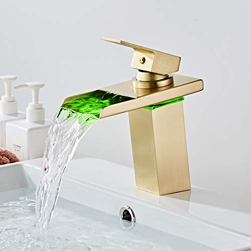 Mélangeur de lavabo LED or brossé mitigeur eau chaude et froide en laiton