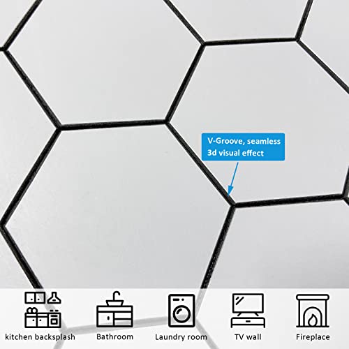Miscasa 12-Sheet Peel and Stick Hexagon Backsplash Tile, Ceramic Look Matte White Self Adhesive Stick Mosaic Tile for Kitchen