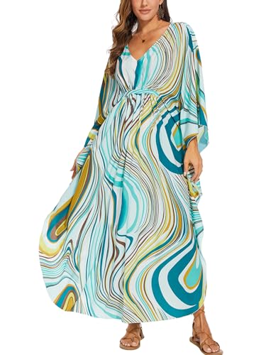 Image of Moss Rose Kaftan Dresses for Women V Neck Summer Swimsuit Cover up Caftan Maxi Beach Dresses
