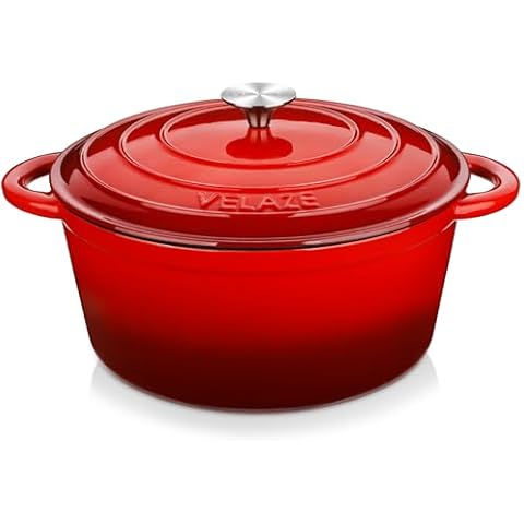 Velaze 7.5 QT Dutch Oven Pot with Lid, Enameled Cast Iron Dutch Oven with Dual Handles for Sourdough Bread Baking, Cooking, Non-stick Enamel Coated Cookware (RED) Cover