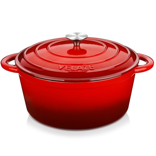 Velaze 7.5 QT Enameled Cast Iron Dutch Oven Pot with Lid,Red by Velaze - Used condition - US$52.99